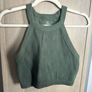Green Ribbed Halter Top